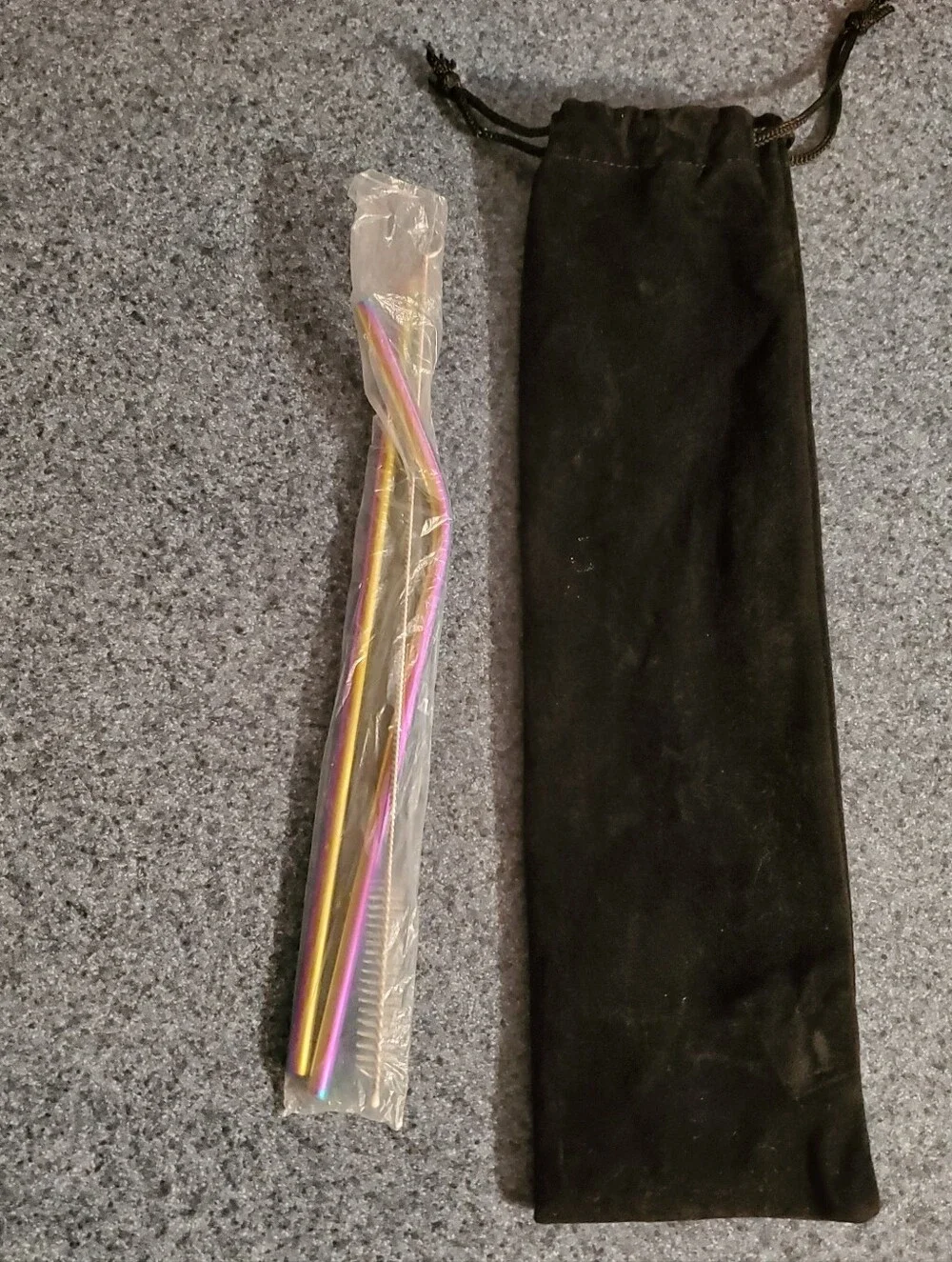 Two‎ Steel Multi Color Straws Cleaning Brush Velvet Carrying Pouch NWOT